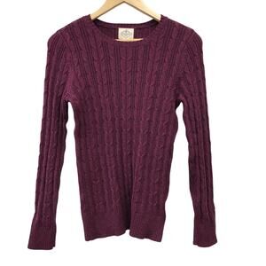 St Johns Bay Sweater Womens Small Petite Cable Knit Purple Black